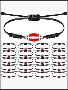 20 Pack Adjustable Football Bracelets Sports Party Favors Braided Rope Charm